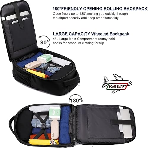 Miniatura 3 de Mochila rodante, mochila grande con ruedas para hombres, mujeres y adultos, mochila impermeable de viaje para laptop de 17 pulgadas, bolsa de