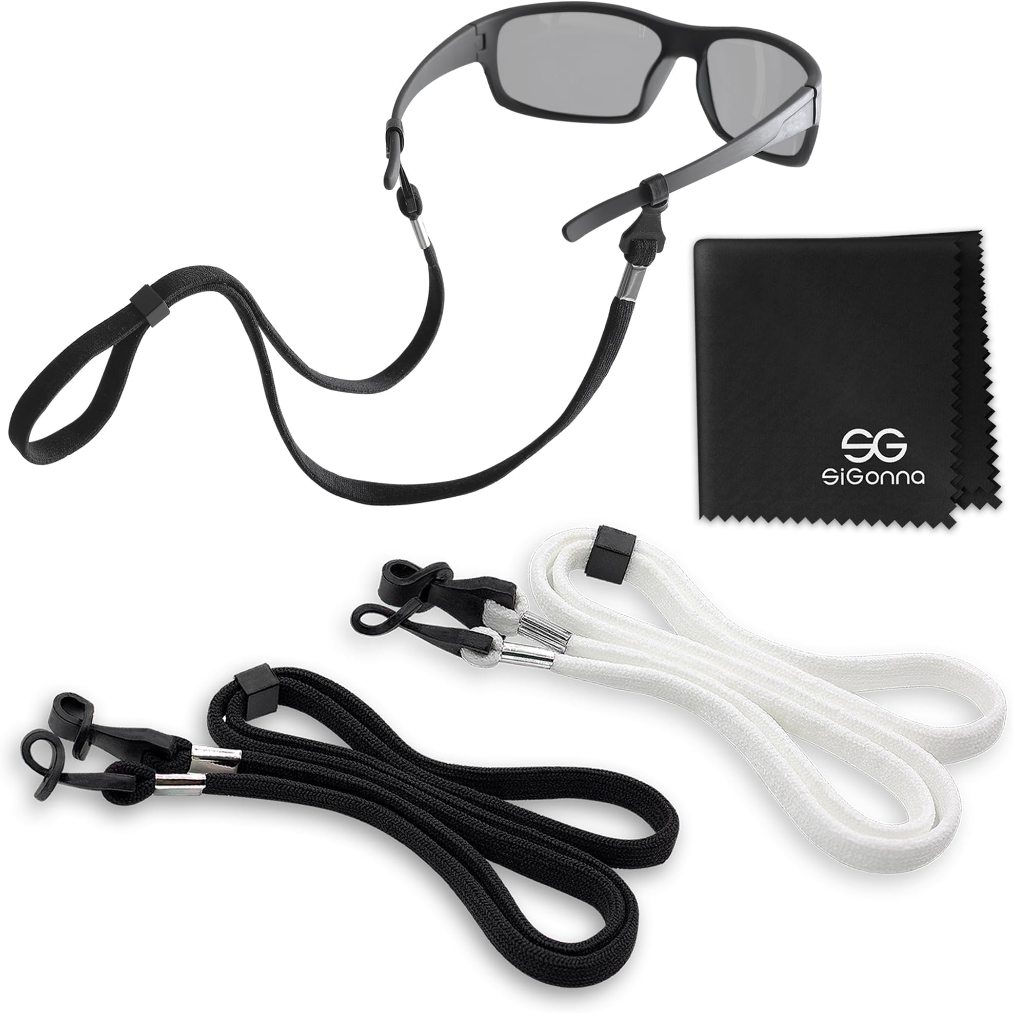 SIGONNA Eye Glasses String Holder Strap - Eyeglass Straps Cords for Men Women - Eyeglass Holders Around Neck - Sunglasses String Chain Lanyard Retainer - 2 Pcs (White Black)