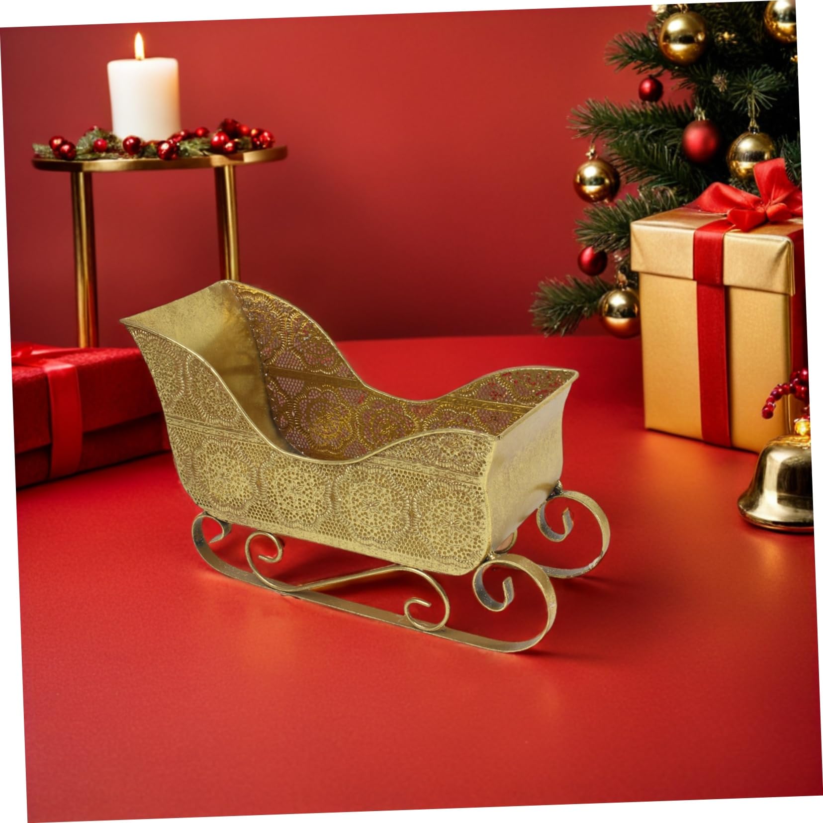 Weihnachtliche Metall Schlittendekoration in Gold Kleiner Stabiler Tischschlitten als Snackhalter für Regal und Festliche Winter Dekoration