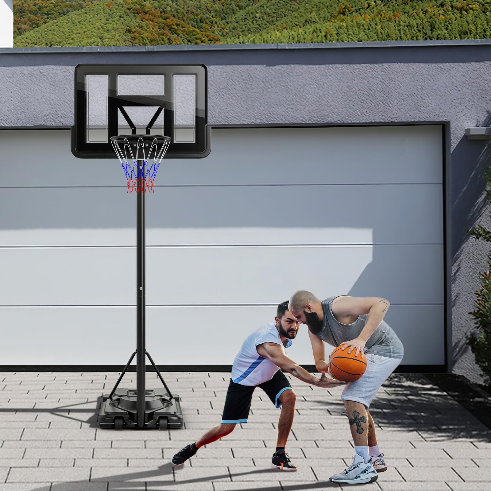 COSTWAY Canasta de Baloncesto Adultos, Altura Ajustable de 9 Niveles, 230-305cm, Aro Baloncesto Exterior con Ruedas, Canasta de Baloncesto Interior Exterior