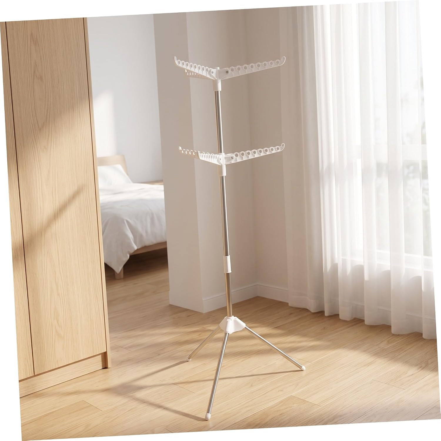 Foldable 2 Tier Clothes Drying Rack with Tripod Base, White
