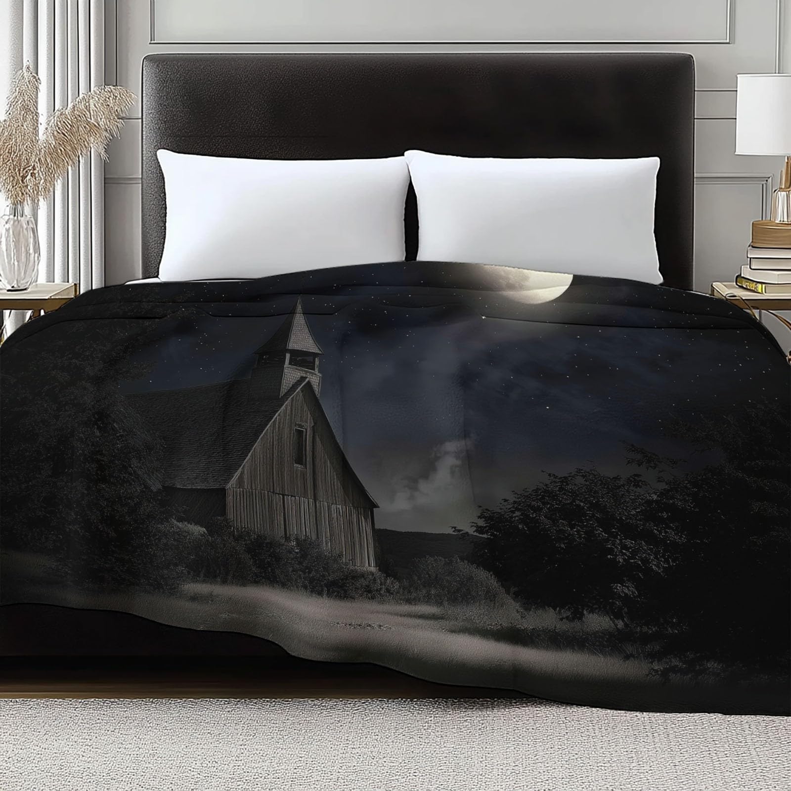 Koc polarowy Retro Nocturne Sky Flanelowy Koc polarowy, narzuta na sofę Wygodny koc Dwuosobowy Koc na łóżko Zimowy, 220 x 240 cm Czarny