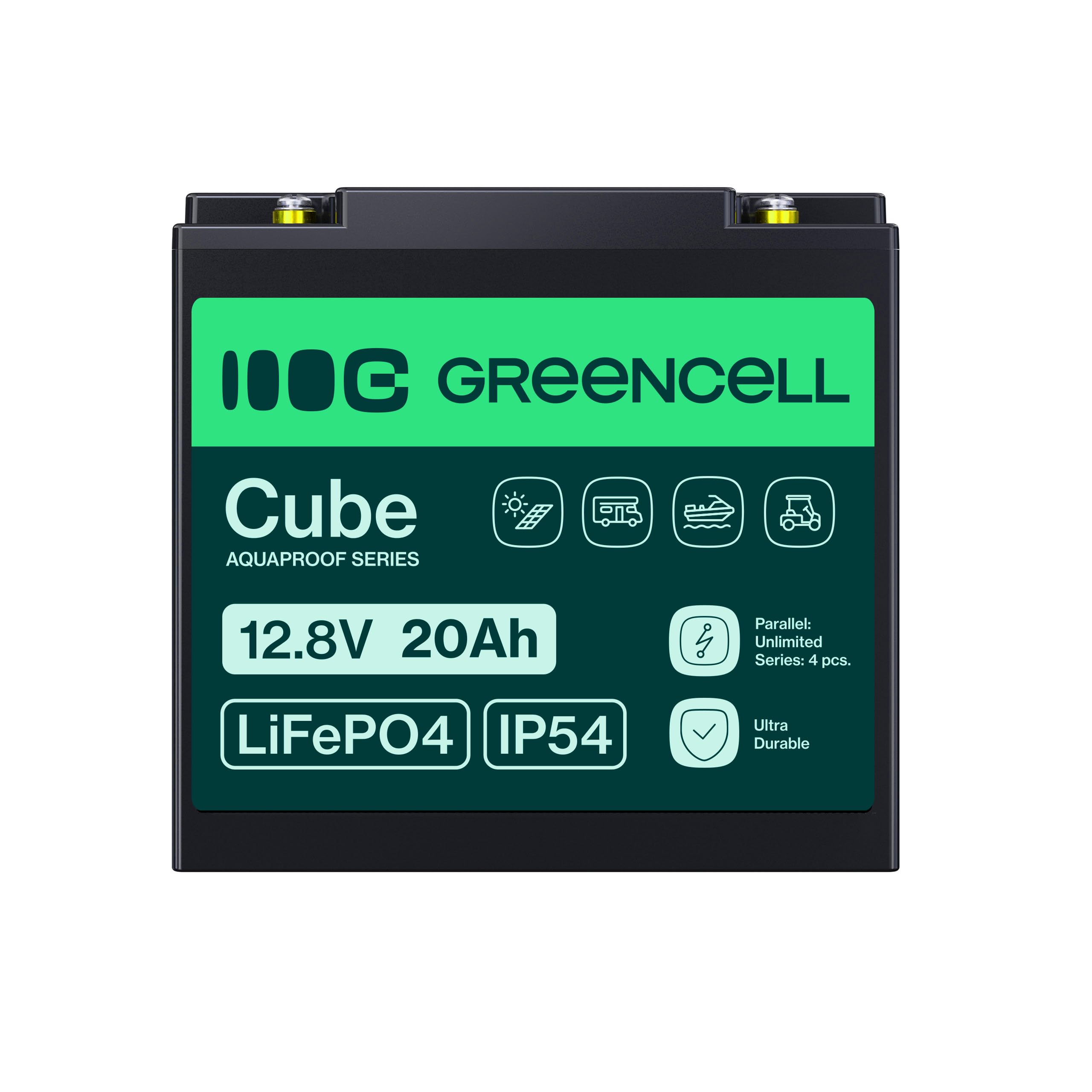 Batería LiFePO4 Green Cell CUBE ion de litio 12.8V 20Ah 256Wh para Tractor, Cortacésped, Vehículos Eléctricos, Almacenamiento Energía