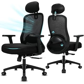 Office Chair, Ergonomic Desk Chair with Adjustable Headrest, Lumbar Support and Armrest, High Back Ergonomic Office Chair with 90°-130° Tilt Function (Lockable), Computer Chair for Home/Office - Amazon product rated Grade A