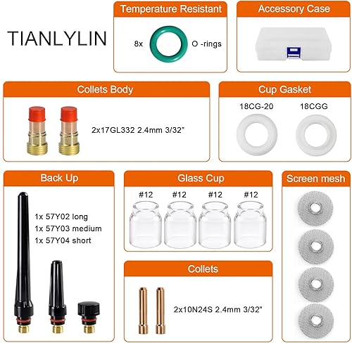 Miniatura 2 de 25pcs TIG Stubby Kit de boquilla de lente de gas #12 Copa de vidrio para DB SR WP 171826 TIG Antorcha de soldadura 332 "