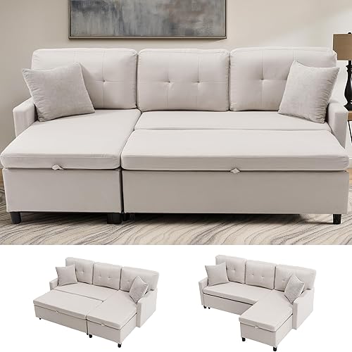 Pull Out Couch, Oversized Sleeper Sofa Couch, Sectional Sleeper Sofa Bed for Living Room Bedroom Lounge (Beige, 73 Inch)