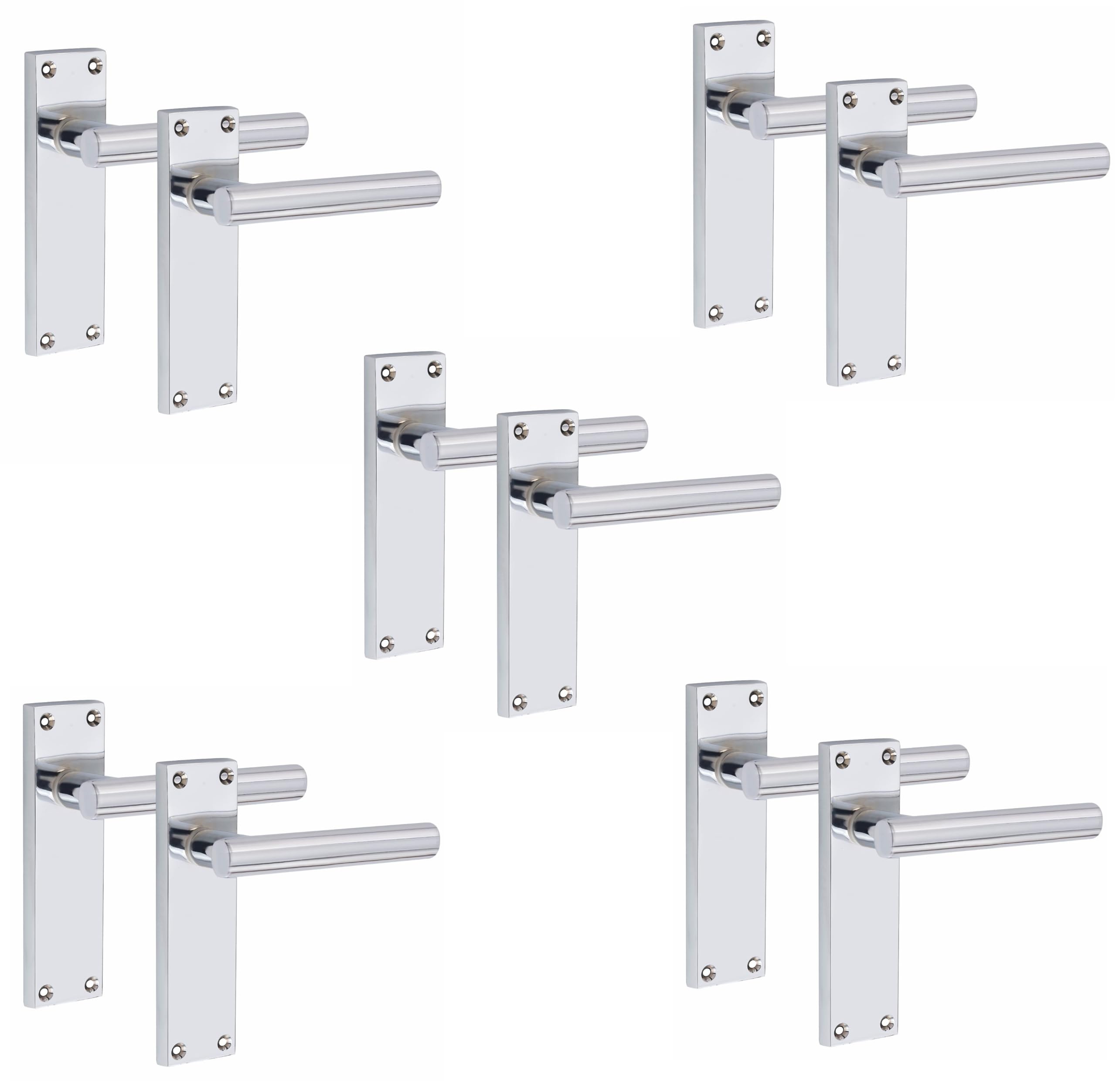 Golden Grace Victorian Straight T-Bar Door Handles Latch in Silver Polished Chrome Finish, 5 Pairs - 150mm x 40mm Backplate