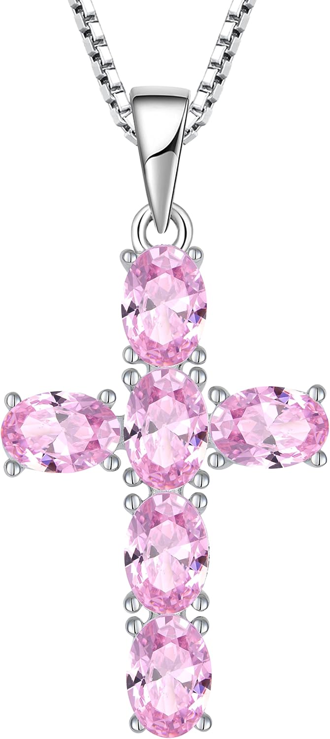 Women Necklace 925 Sterling Silver Cross Pendant Necklace with Cubic Zirconia Jewelry