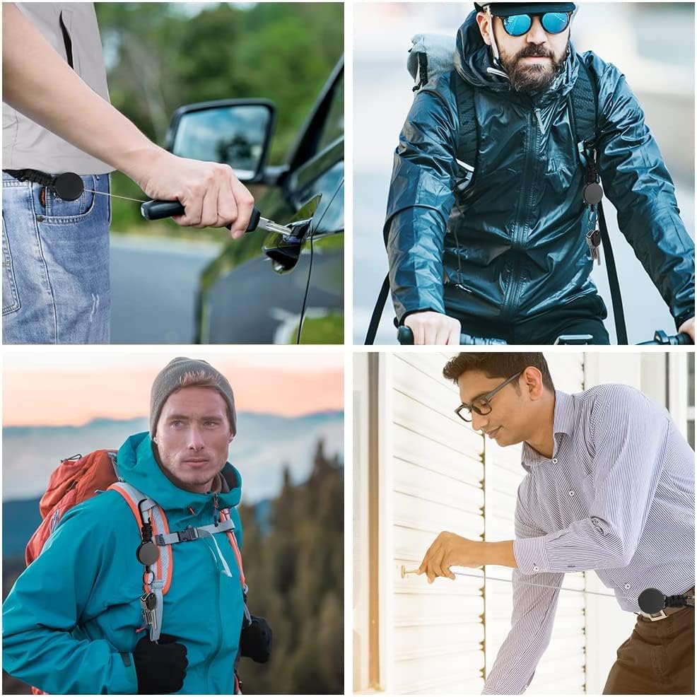 Miniatura 7 de AOMIG Paquete de 2 carretes retráctiles resistentes con cable de acero y clip de mosquetón, carrete de clip de identificación retráctil, llavero