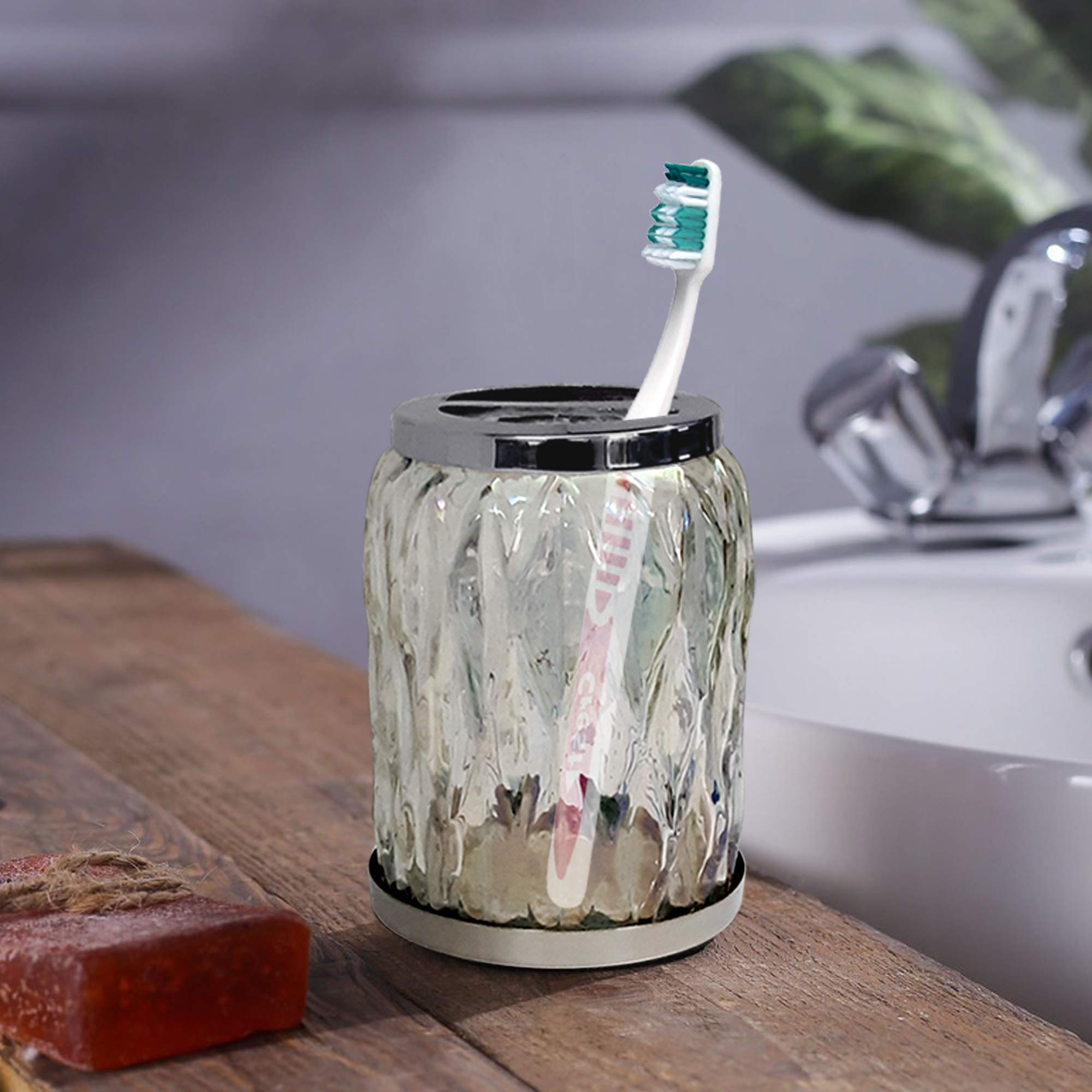 nu steel GLA330-4 Glacier Toothbrush Holders Storage, Bath Collection, Bathroom Vanity Countertops, Glass Rainbow Lustre Finish