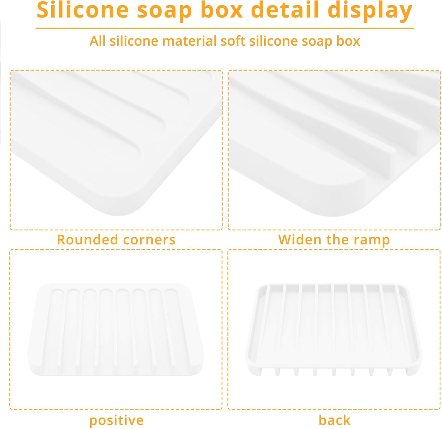 KUFUNG Soap Tray, Flexible Silicone Soap Dish, Soap Case Holder for Bathroom Shower Waterfall Drainer Kitchen, Keep Soap Dry & Easy to Clean (White)