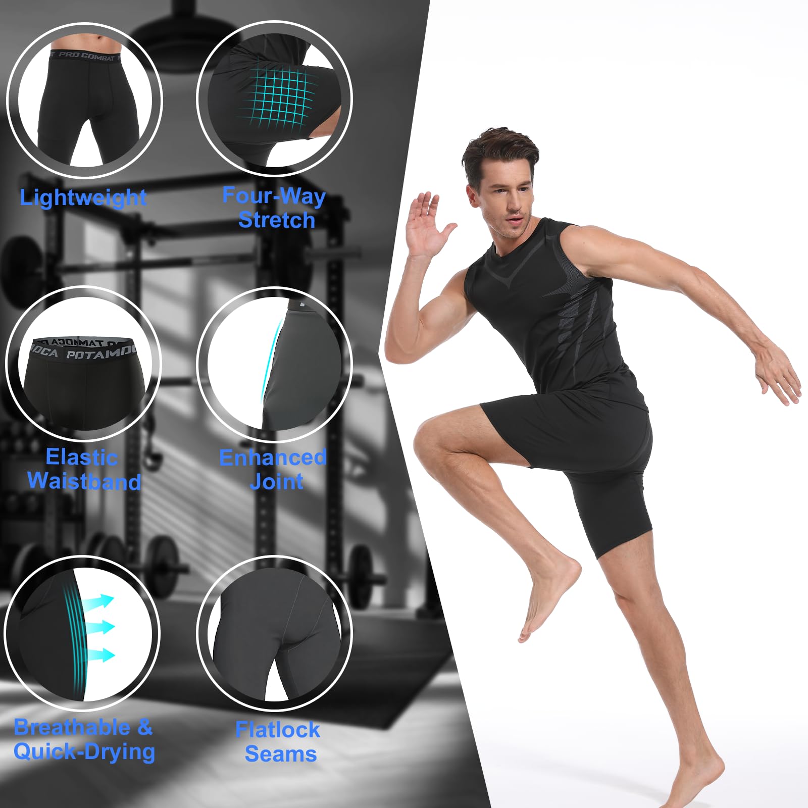 3er-Pack Herren-Kompressionshosen, athletische Strumpfhose, Leggings, Fitnessstudio, Baselayer-Hose für Laufen, Workout, Sport