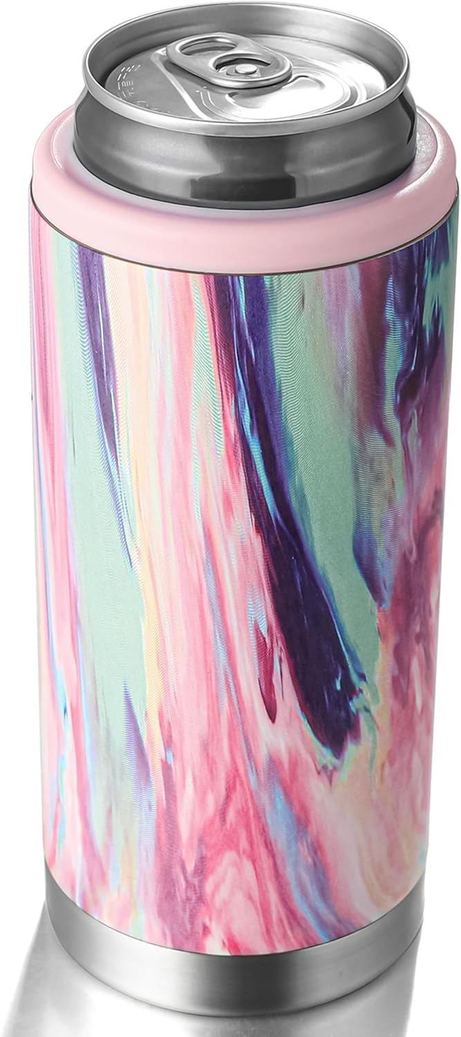 Skinny Can Cooler Double Wall Stainless Steel Insulated Beverage Sleeve 12 oz, for Slim Beer, Hard Seltzer and Energy Drinks, Slim Cans & Bottles(Pink) - Image 2