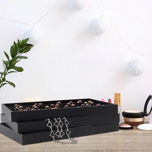 Miniatura 5 de Rocutus Bandejas de joyería, paquete de 3 bandejas apilables de terciopelo organizador de joyas, bandeja organizadora de anillos divididos para