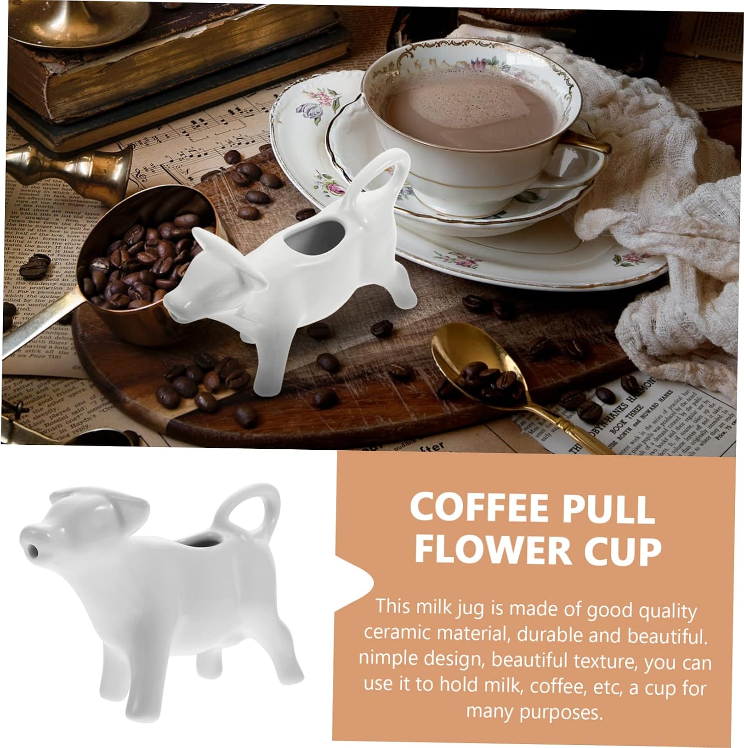 Holibanna Ceramic Milk Pitcher White Cow Shape Jug for Milk Coffee Sauce Multifunctional Pouring Container Suitable for Kitchen Dining Restaurant Use