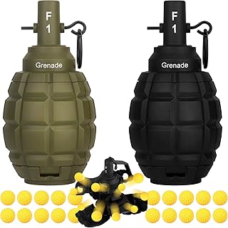 Tactical Toy Hand Grenade Bomb for Nerf CS Battle Game,2Pcs Fun Impact Pull Ring Fall Resistant Refillable Grenade Toy with 20 Foam Ammo for Outdoor 14+ Sport