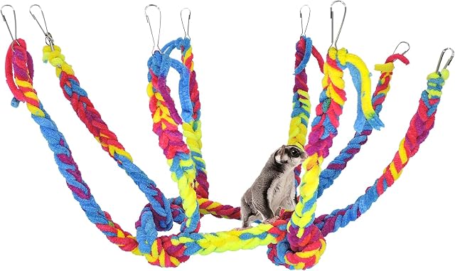 Andiker Sugar Glider Toys, 4Pcs Multicolored Braided Ropes Small Animal Toys Colorful Climbing Rope for Parrot, Sugar Gliders, Hamster, Guinea Pig, Squirrel, Ferret, Squirrel (4pcs)