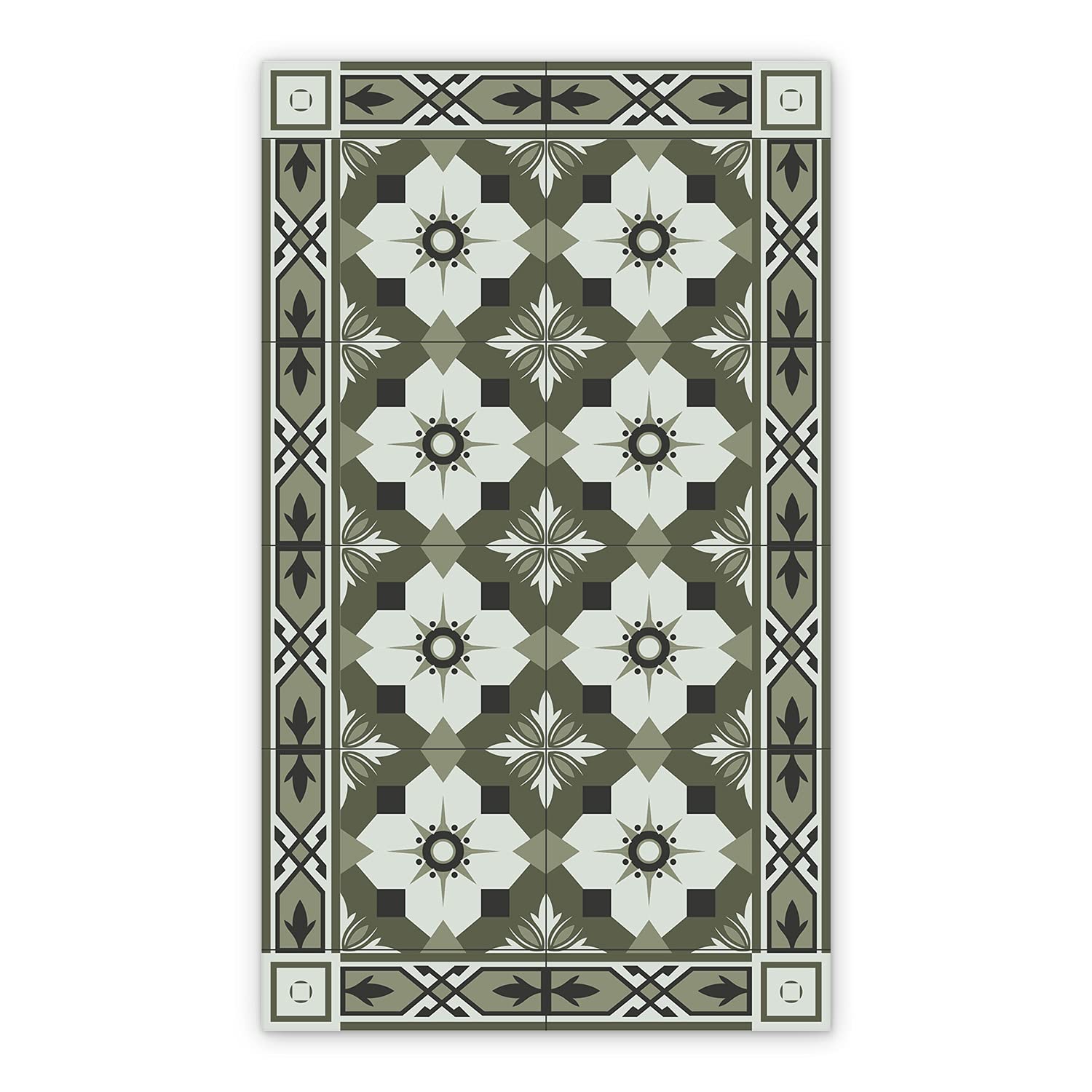 Tapis en linoléum de salle à manger motif azulejos vert BirdsEcho 150x198