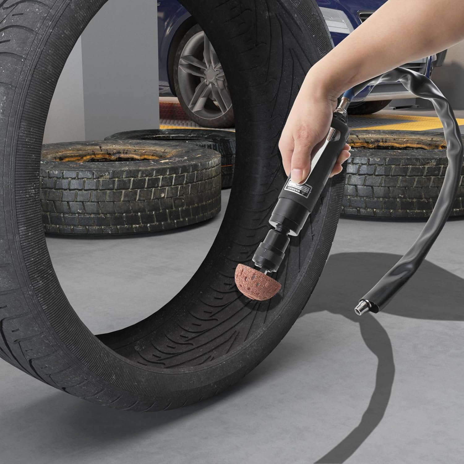 2500rpm Low Speed Air Tire Buffer, 35mm Pneumatic Buffing Tool with Whip Hose, Variable Speed Tire Grinder for Inner Liner Cleaning, Reaming and Drilling