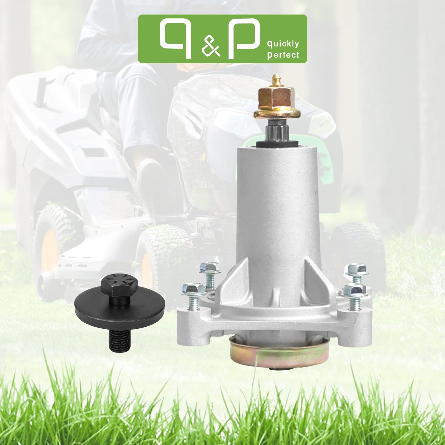 q&p Soporte de montaje de husillo sustituye a 187292, 587819701,532187281, 539112057, 587125401 compatible con 606140, XT22H48YT, 96051004500, AYP 106.7 cm, 116.7 cm. 8 cm / 12 cm. Cubiertas de 0.75 y