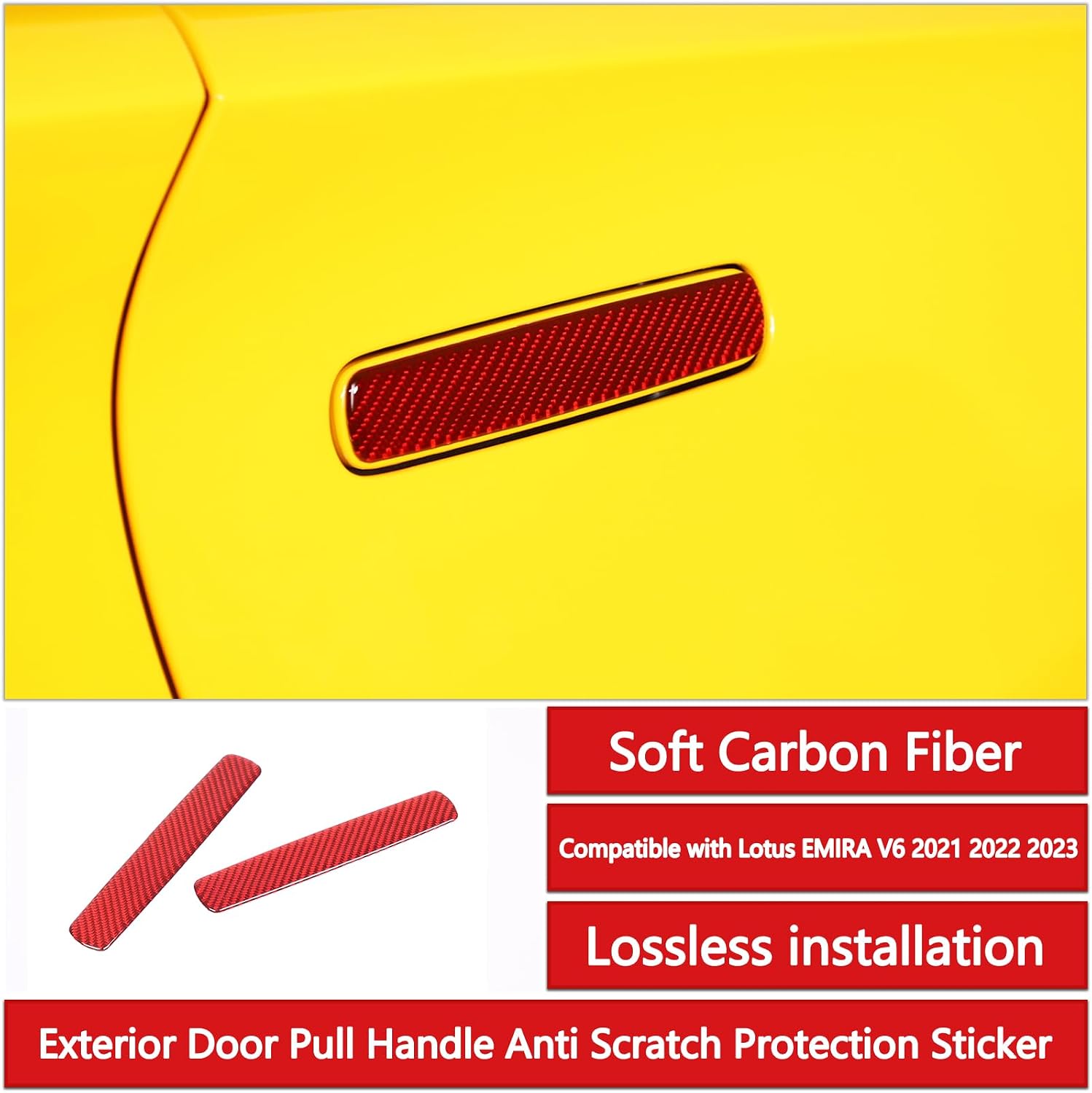 Exterior Door Handle Cover Trim Compatible with Lotus Emira V6 2021 2022 2023,Outer Door Pull Handle Anti Scratch Protection Sticker,Door Lock Handle Trim Accessories 2PCS (Red Carbon)