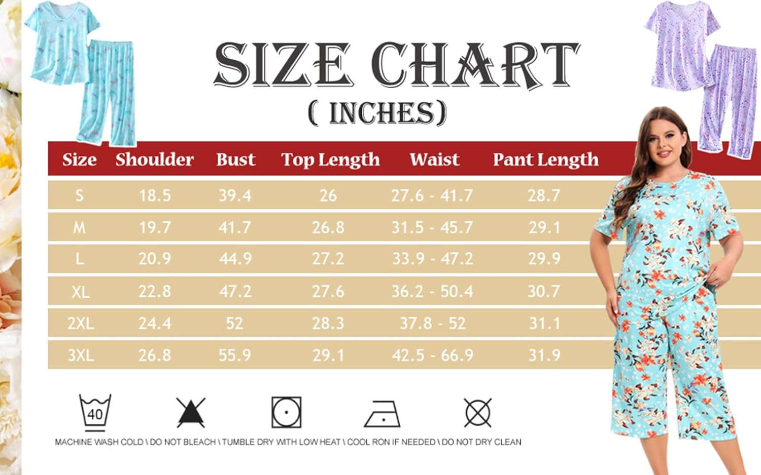 HOWINCO Women Valentine's Plus Size Pajama Set Cute Heart Tops with Capri Pants Pjs Fun Sleepwear Set - Image 7