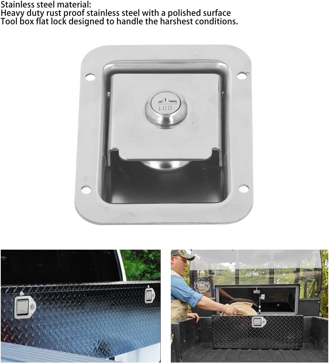 Travel Trailer Lock Flush Mount Toolbox Lock, Solid Stainless Steel Door Standard Flush with Gasket 2 Keys for Caravan Truck Camp Motorhome Boxes