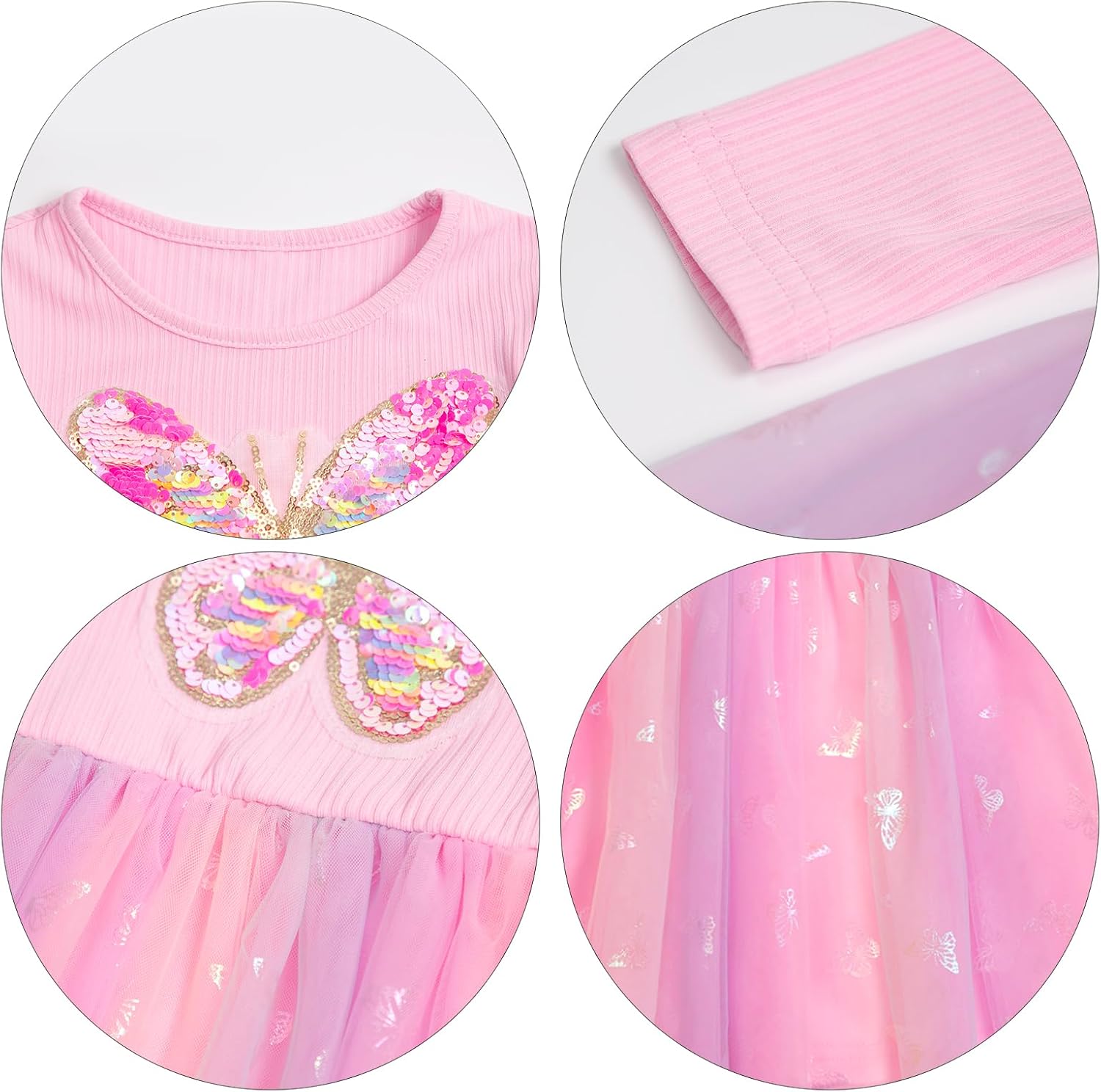 Toddler Girl Tulle Tutu Dresses Color-Changing Sequin Little Girls Long Sleeve Ruffle Birthday Party Flower Dress 1-8T - Image 7