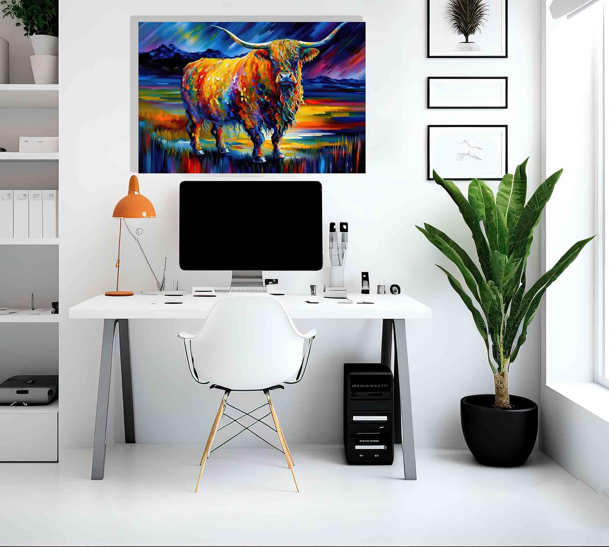 Artley Prints - Schöne Hochlandkuh moderne abstrakte Leinwandbilder für Wohnzimmer, Schlafzimmer, Flur, Küche - Bunte Drucke groß 86 x 61 cm (34 x 24 Zoll) A1