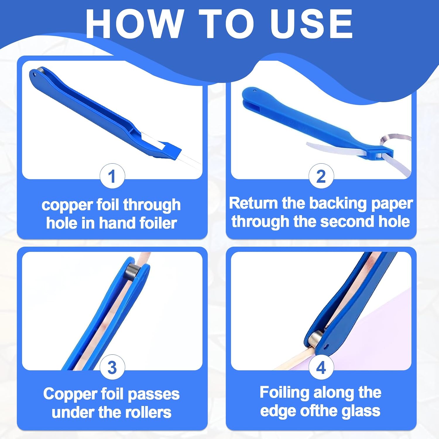 Nouiseuns Hand Foiler for Stained Glass Copper Foil – 7/32" and 1/4" Hand Foiler Tool Kits, Stained Glass Accessories, Stained Glass Tools and Supplies, Blue