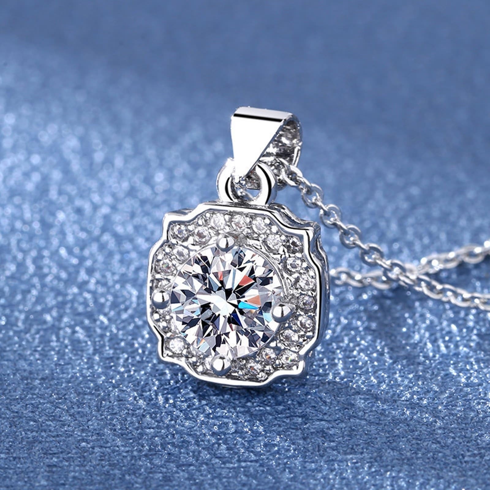 Collana Matrimonio Oro Bianco 375/585/750, Collana Ciondolo Semplice Donna con Diamante Sintetico, Catena Regolabile 40+5 cm