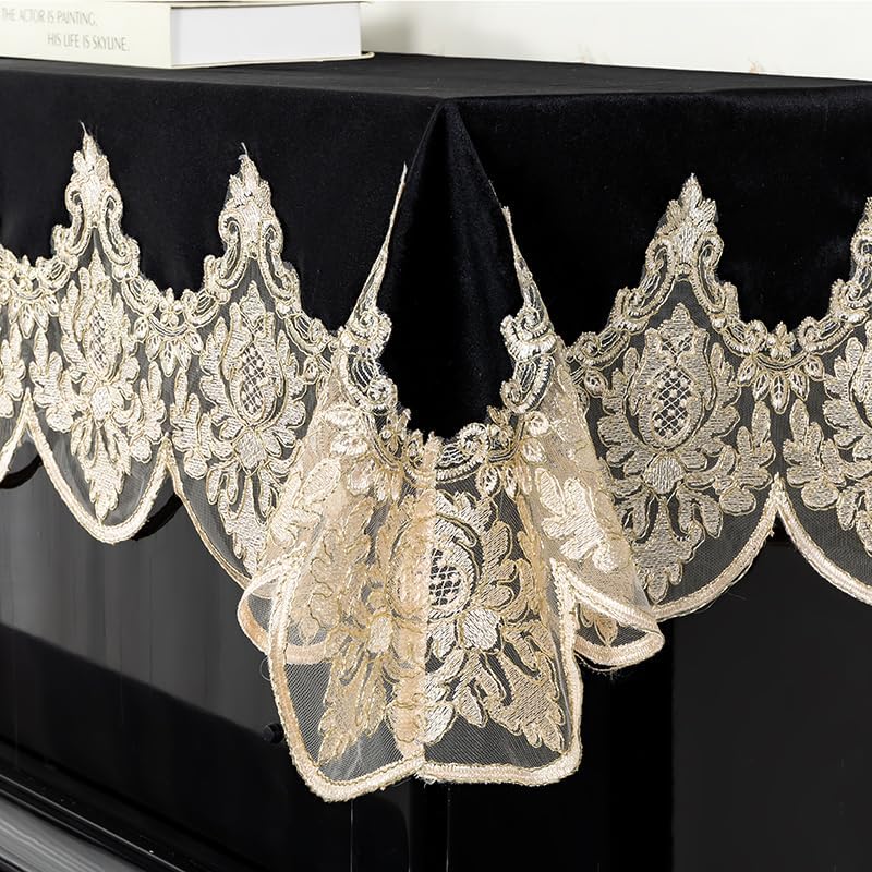 Piano cover - piano Cover Scarf - New Scandinavian Modern Minimalist - lace Embroidery Piano Cover - can Decorate, Dust (Black)