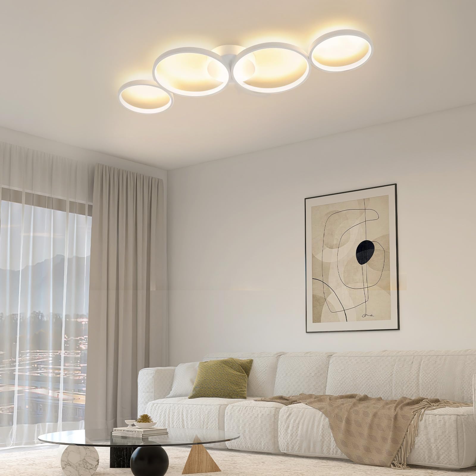 GBLY lampa sufitowa LED, nowoczesna, 4-punktowa, o wyglądzie pierścienia, 3000 K, ciepła biel, okrągła, 37 W, do salonu, z aluminium, do sypialni, salonu, korytarza, biura, gabinetu, 89 cm