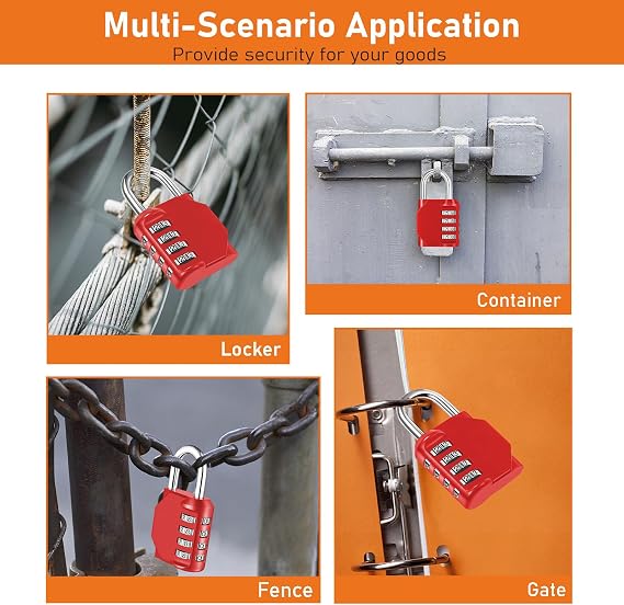 NAGE Combination Padlock, Locker Padlocks 4 Digit (2P, Black&Red)