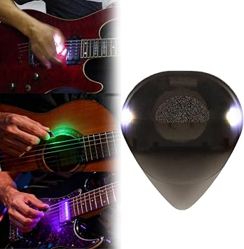 Auto Light up Guitar Pick, 0.6mm LED Luminous Dazzling Colourful Illuminated Guitar Plectrum for Acoustic Guitar, Electric Guitar and Bass, Ukulele, Enhance Stage Performance White