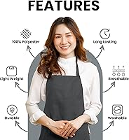 Vista 2 de Aprons for Men - 100% Polyester Chef Apron Women with Extra Long Ties - Cooking Aprons for Women & Mens Apron Gris