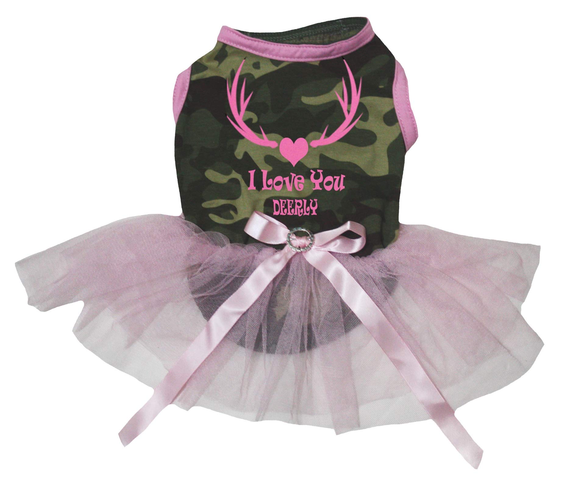 Robe tutu pour chien I Love You Deerly en tulle rose
