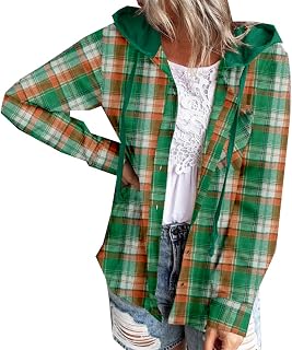 LAZIRO Women'S Autumn And Winter Hooded Plaid Print Sweater Single-Breasted Casual Long-Sleeved Shirt Jacket