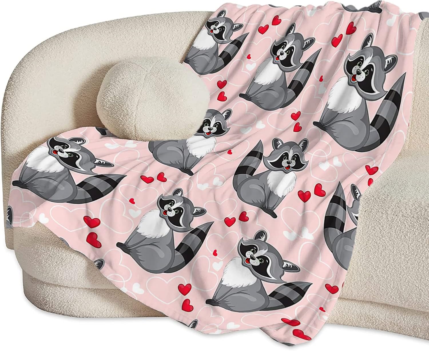 Cute Raccoon Blanket for Girls Women Gifts for Raccoon Lovers Raccoon Throw Blanket for Kids Adults Ultra Soft Cozy Fleece Blanket for Couch Sofa Bed Pink 40"x50" - Image 2