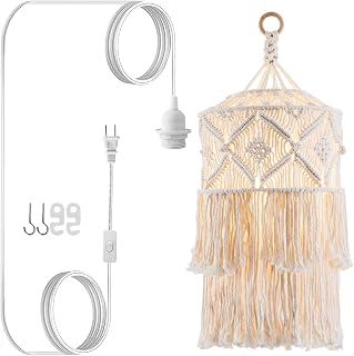 FLSFUHomeLighting Boho Plug-in Pendant Light with Handmade Macrame Shade - Hanging Lamp for Bedroom Living Room Decor