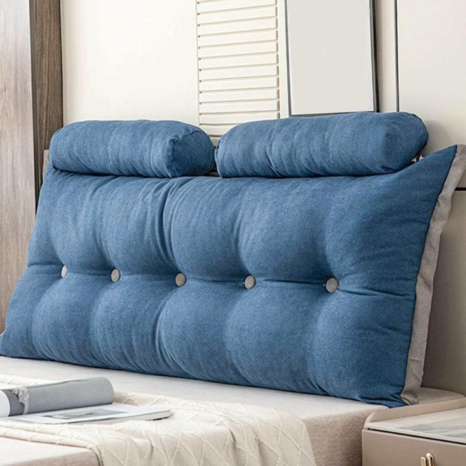 Zzyk Blue ,59Inch/Queen,Rectangle Headboard Pillow Large Backrest Solid Color Headboard Upholstered Full Bolster Home Dorm Daybed Cushion With Removable Headrest Cover