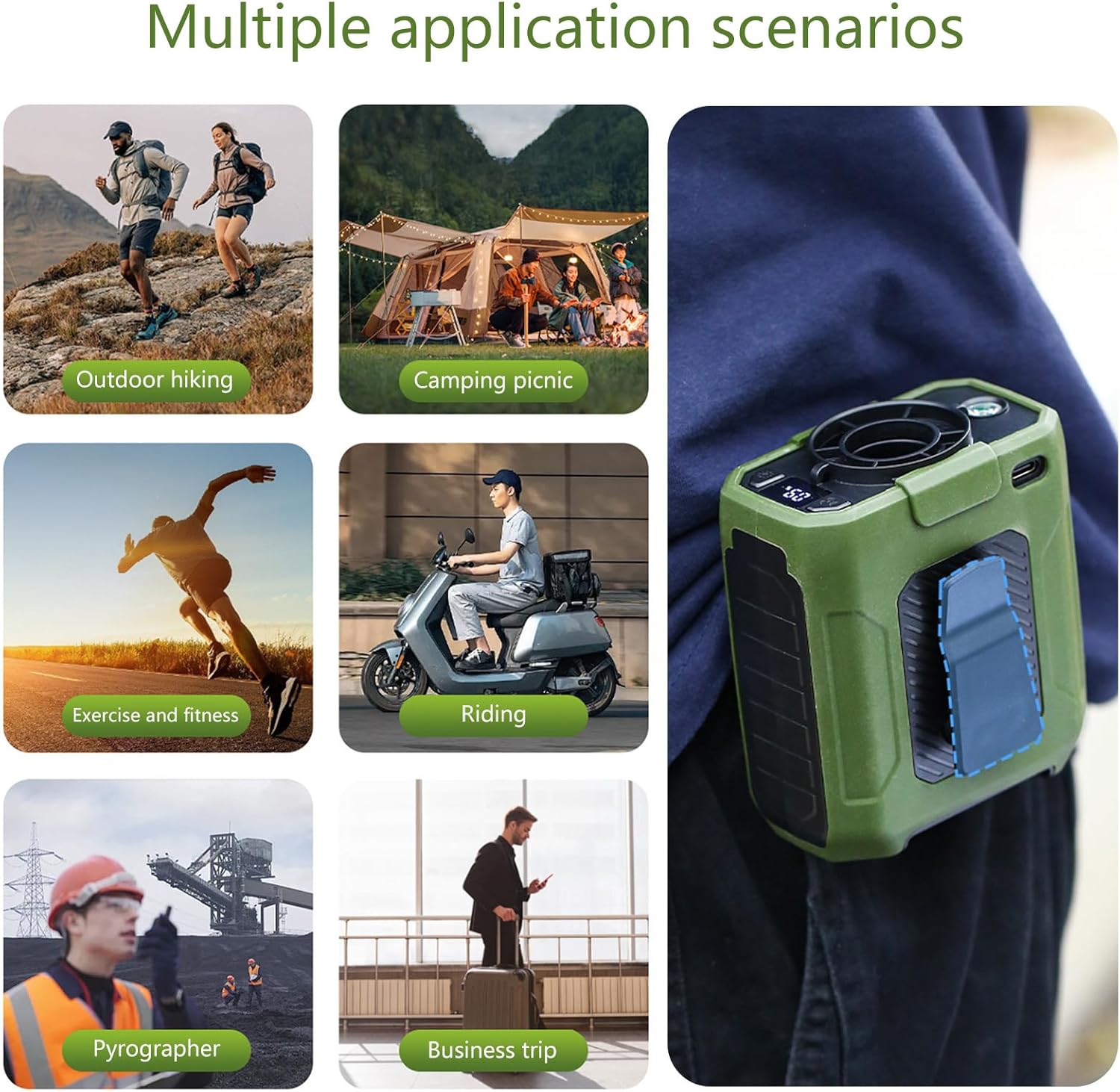 Outdoor Cooling Fan With 5 Speeds & Flashlights Portable Waist Clip Fan Rechargeable Air Conditioners Coolers Enduring