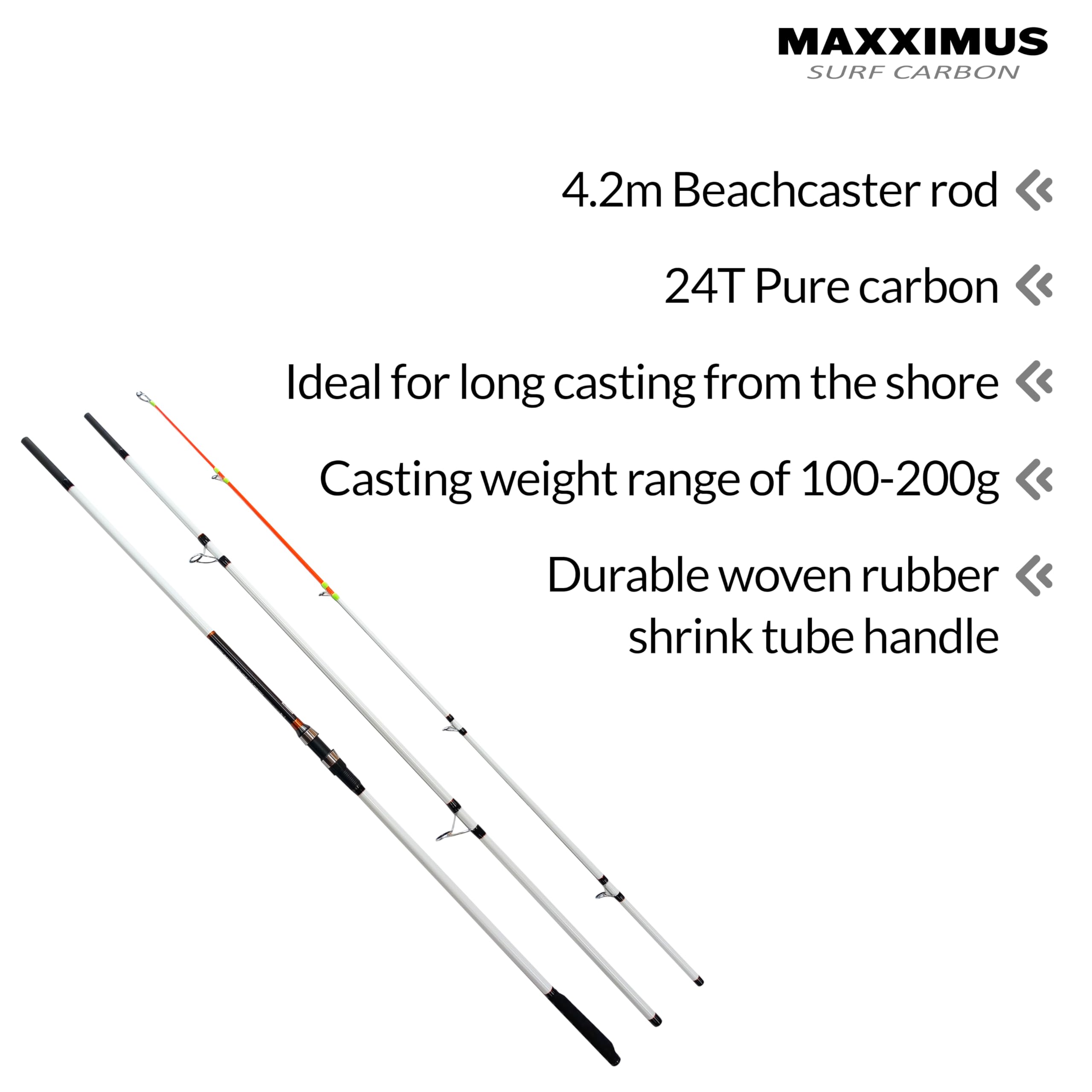 FLADEN MAXXIMUS Surf Carbon wędka surfingowa, 420 cm, waga wyrzutowa 100-200 g, 3-częściowy, wędka surfingowa