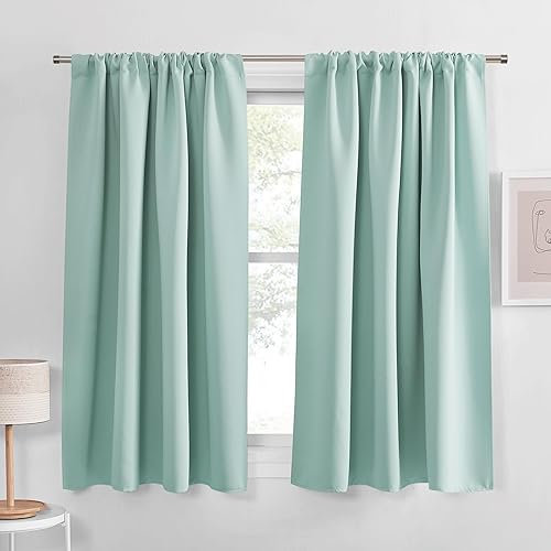 PONY DANCE Cortinas opacas para cocina, bloqueo de luz, aislamiento térmico, bolsillo para barra, ahorro de energíatratamiento de ventanas cortas,