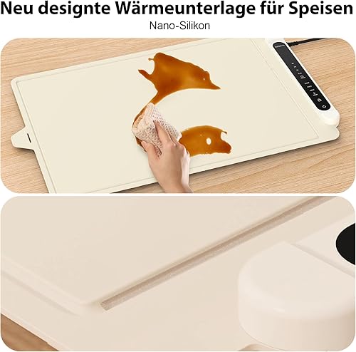 Miniatura 8 de Bandeja eléctrica para calentar alimentos almohadilla térmica de silicona ajustable con 3 ajustes de temperatura, 4 funciones de temporizador, placa