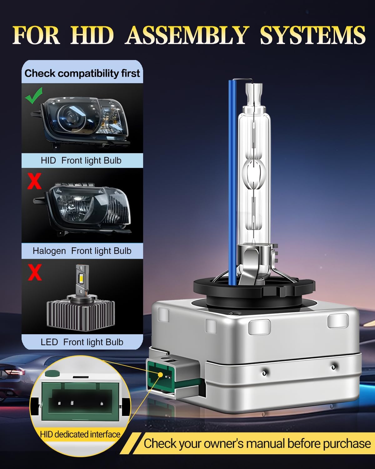 Ruiandsion D3S HID Headlight Bulbs, 12V Xenon Replacement Bulbs 6000K Cool White 35W - 2 Pack, Direct Fit for 66340 42403 42302 (Not Compatible with Halogen Housing)