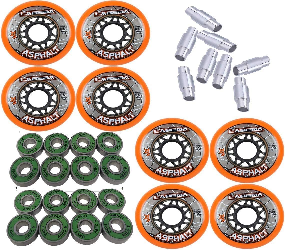 Labeda Asphalt Outdoor Inline Hockey Wheels (80mm, 8-Pack W/Bearings and Spacers)