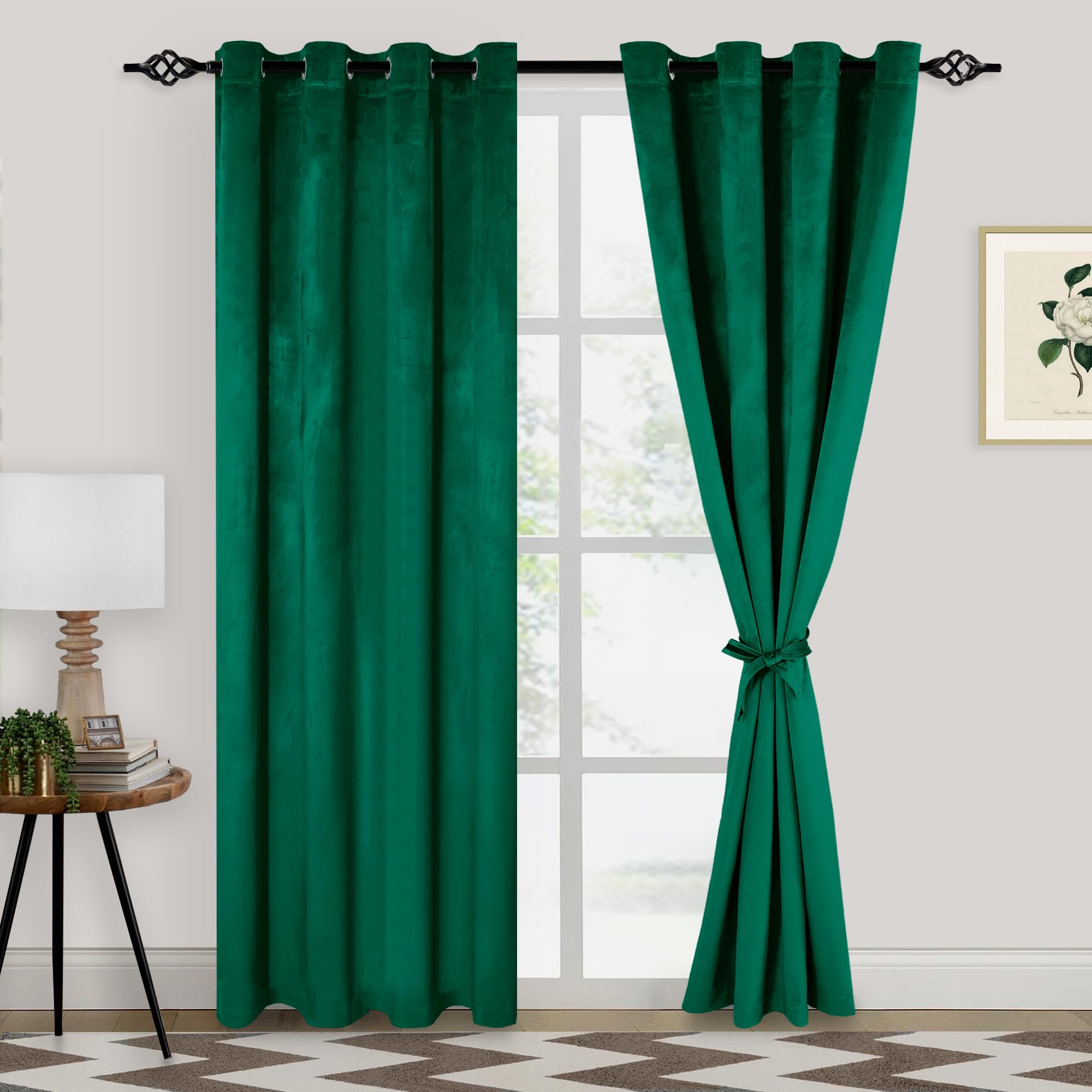 XWZO Emerald Green Velvet Curtains 84 Inches Long, Elegent Soft Luxury Curtains for Living Room, Thermal Insulated Room Darkening Emerald Green Curtain for Bedroom Decor, Velvet Drapes Set 2 Panels โ image 1