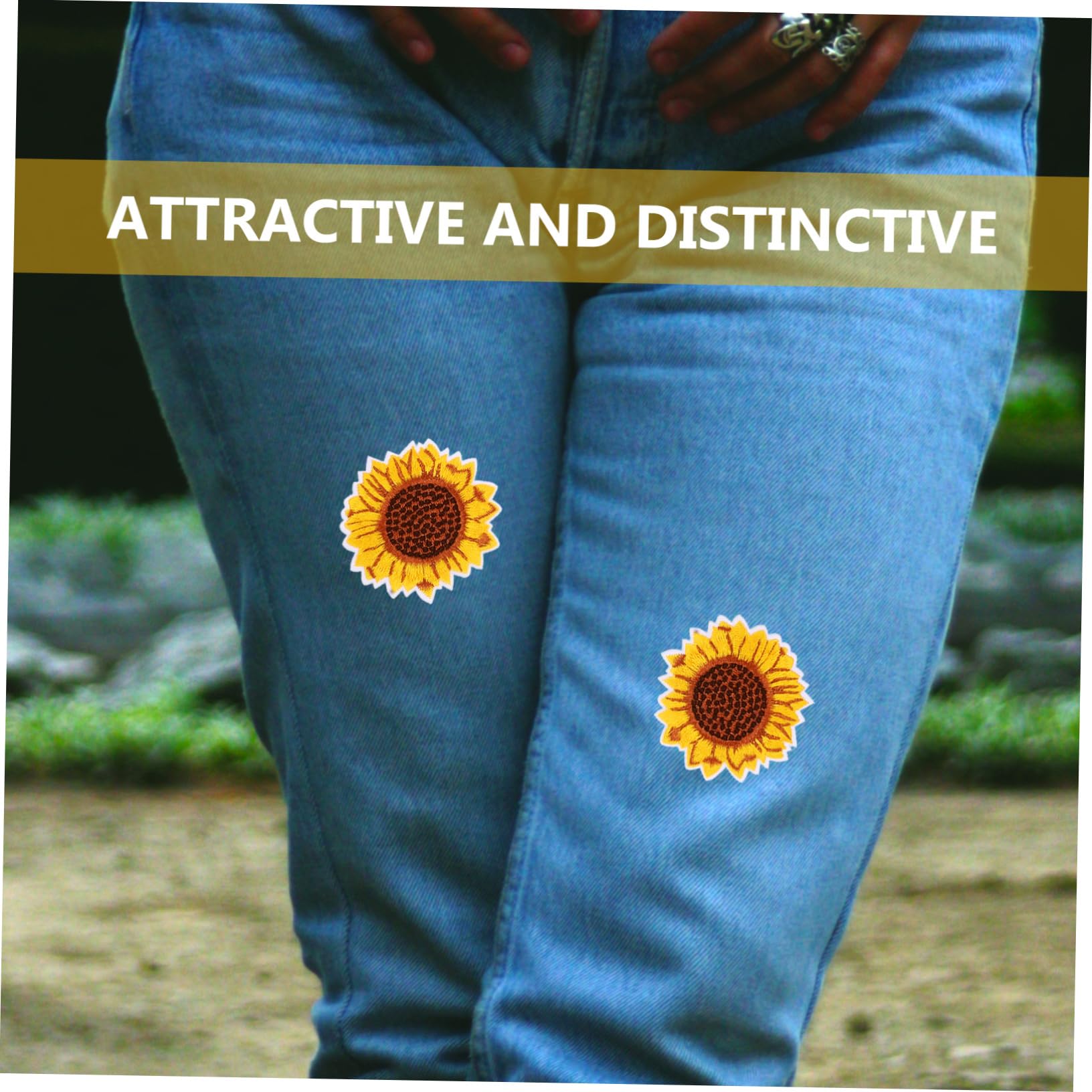 SHINEOFI 4 Set ricamo di girasoli decorazioni per scarpe charm per scarpe materiale girasole cappelli testo toppe per pantaloni toppe termoadesive per la riparazione di indumenti poliestere
