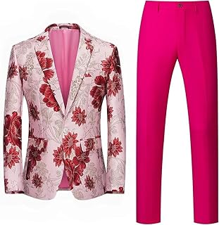 Mens 2 Piece Floral Dress Suit One Button Dinner Tuxedo Jacket & Pants Luxury Printed Wedding Blazer